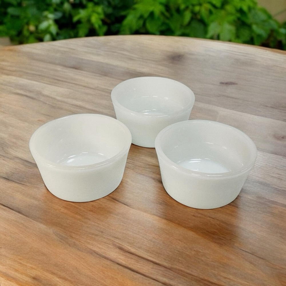 3 Vintage Glasbake Textured Milk Glass Custard Ramekins Kitchen Gifts Bowls 3"